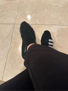 Black No-Show Athletic Socks with White Stripe Detail Adidas